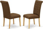 East West Furniture BRP4T18 Bremond Parson Kitchen Chairs - Button Tufted Nailhead Trim Brown Linen Linen Fabric Upholstered Dining Chairs, Set of 2, Oak