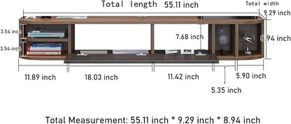 Pmnianhua Floating TV Stand,55'' Under TV Shelf,Modern Floating TV Console,Wall Mounted TV Cabinet, Entertainment Center with Storage for Bedroom Living Room(Walnut)