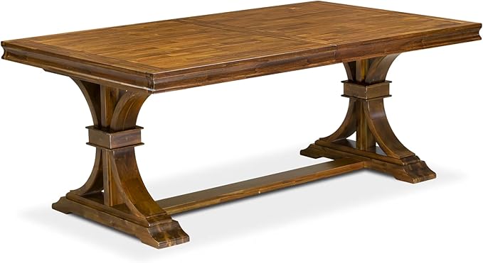 LEMA9-AWA-36 9 Pieces Kitchen Table Set Includes a Rectangular Dining Table and 8 Light Beige Polyester Fabric Dining Chairs, Antique Walnut Finish