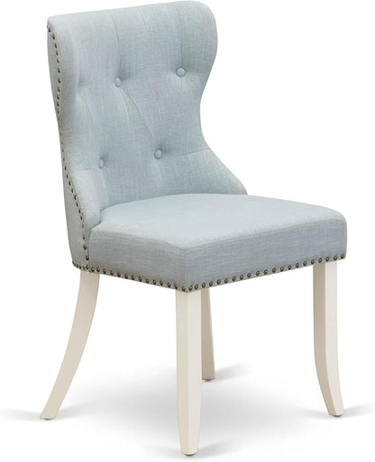 East West Furniture V027SI215-9 9 Piece Kitchen Table Set Includes a Rectangle Dining Table with V-Legs and 8 Baby Blue Linen Fabric Parson Dining Room Chairs, 40x72 Inch, Multi-Color