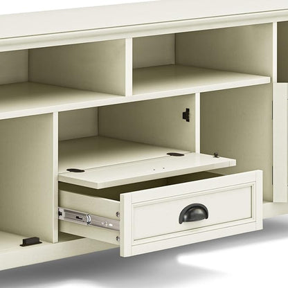 SIMPLIHOME Burlington SOLID WOOD 72 Inch Wide Transitional TV Media Stand in Antique White for TVs up to 80 Inches, For the Living Room and Entertainment Center