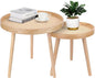 Round Coffee Table Set of 2, Natural Boho Side Table, Small Mid Century Modern Rattan End Tables for Living Room Bedroom Office