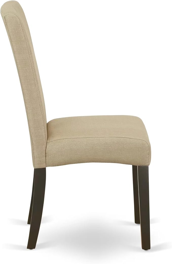 East West Furniture HEDR7-CAP-03 7 Piece Kitchen Table & Chairs Set Consist of a Rectangle Dining Table with Pedestal and 6 Brown Linen Fabric Parson Chairs, 42x72 Inch, Cappuccino