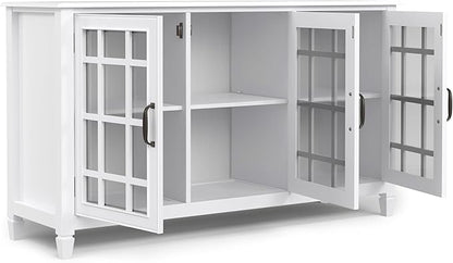 SIMPLIHOME Connaught SOLID WOOD 60 inch Wide Traditional Wide Storage Cabinet Buffet in White for the Living Room, Entryway and Family Room