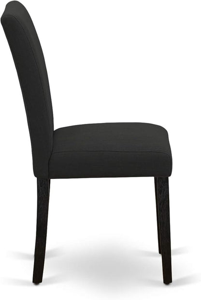East West Furniture DMAB5-ABK-24 5 Piece Modern Dining Table Set Includes a Round Wooden Table with Dropleaf and 4 Black Color Linen Fabric Upholstered Chairs, 42x42 Inch, Wirebrushed Black