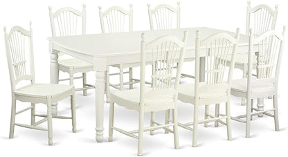 East West Furniture DOVE9-LWH-W 9 Piece Dining Room Furniture Set Includes a Rectangle Wooden Table with Butterfly Leaf and 8 Kitchen Dining Chairs, 42x78 Inch, Linen White