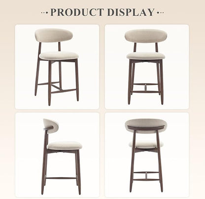 COLAMY Counter Height Bar Stools Set of 6, Kitchen Bar Stools with Back, Mid Century Modern Upholstered Stools, with Wood Legs for Kitchen Island Dining Room, Beige