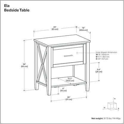 SIMPLIHOME Ela SOLID WOOD 24 Inch Wide Transitional Bedside Table in Smoky Brown, For the Living Room and Bedroom