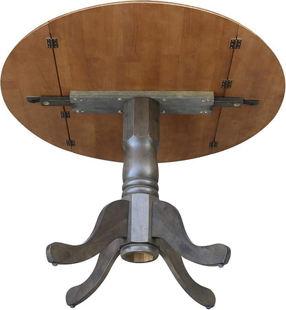 International Concepts 42 Inch Dual Drop Leaf Dining Height Table, Hickory/Washed Coal.