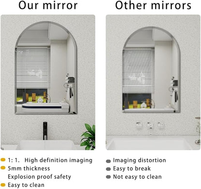 Arched Bathroom Mirror, 16X24 inch Arched Frameless Mirror, Arch Wall Mirror，Frameless Mirrors for Bathroom,Beveled Bathroom Mirror.