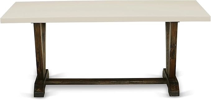 East West Furniture V727MZN32-7 7 Piece Dining Table Set Consist of a Rectangle Kitchen Table with V-Legs and 6 Light Beige Linen Fabric Parson Dining Chairs, 40x72 Inch, Multi-Color