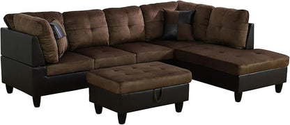 103.5" Oversized Sectional Couch, L Shaped Couch with Storage Ottoman, Modern Modular Sofa with Deep Seat, Sectional Couches for Living Room and Office, Brown (Lint and PVC)