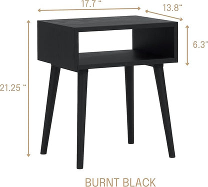 NTC Solid Oak Zoe Nightstand, Mid Century Modern Side Table Bedroom, Bedside Furniture, Night Stand, End Table, Easy Assembly - Burnt Black