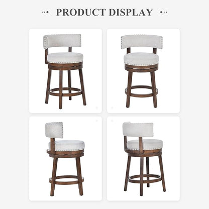 COLAMY Swivel Bar Stools Set of 4, Swivel Counter Height Barstools with Back, 25 Inch Modern Upholstered Bar Stools for Kitchen Island Dining Room Bar, Beige