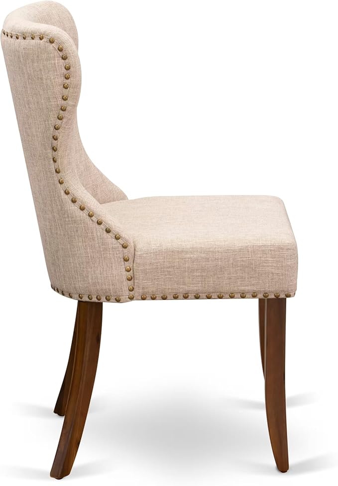 LKSI5-AWA-04-5-pc Mid Century Dining Set Consists of a Modern Dining Table and 4 Light Tan Linen Fabric Modern Chairs with Button Tufted Back - Antique Walnut Finish