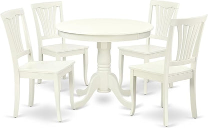 East West Furniture ANAV5-LWH-W 5 Piece Dining Room Table Set Includes a Round Kitchen Table with Pedestal and 4 Dining Chairs, 36x36 Inch, Linen White
