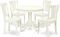 East West Furniture ANAV5-LWH-W 5 Piece Dining Room Table Set Includes a Round Kitchen Table with Pedestal and 4 Dining Chairs, 36x36 Inch, Linen White