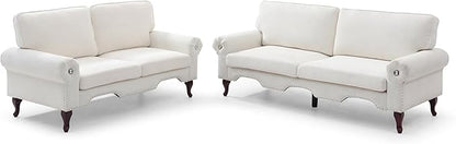 2 Piece Sectional Sofa Set, 2+3 Seat Convertible Couch with Movable Pillows, Upholstered Couches for Living Room, Beige