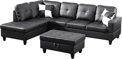 103.5" Oversized Sectional Couch, L Shaped Couch with Storage Ottoman, Modern Modular Sofa with Deep Seat, Sectional Couches for Living Room and Office, Jet Black (Faux Leather)