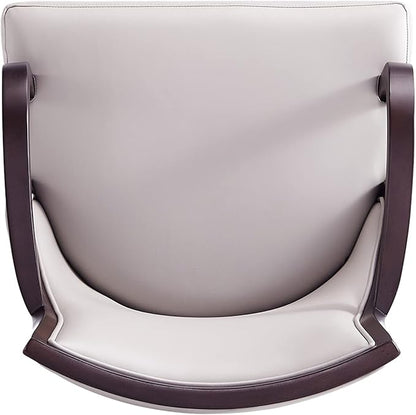 Manhattan Comfort Grand Faux Leather Dining Chairs, Traditional Design with Rectangular Channeling, Solid Beech Wood Frame, Walnut Finish, 300 lb Capacity, Fully Assembled, Set of 6, Light Grey
