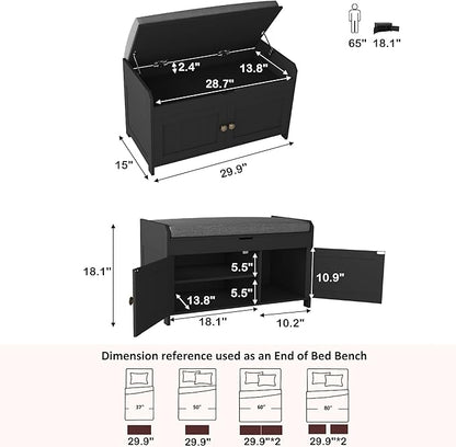 HOMEFORT 30" Shoe Bench with Lift Top Storage, Entryway Bench with Cushioned Seat, Wooden End of Bed Bench, Shoe Cabinet Bench with Hidden Storage Space, for Bedroom, Hallway,Black