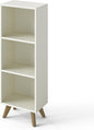 Manora Small Bookcase with 3 Open Shelves, Modern White Bookshelf with Wooden Legs, Narrow Storage Organizer for Living Room, Bedroom, Office