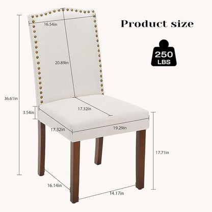 Kitchen Chairs Set of 2 Modern Upholstered Fabric Seat with Nailhead Trim and Ergonomic Lumbar Support for Living Room and Rustic Farmhouse Dining Area, Beige