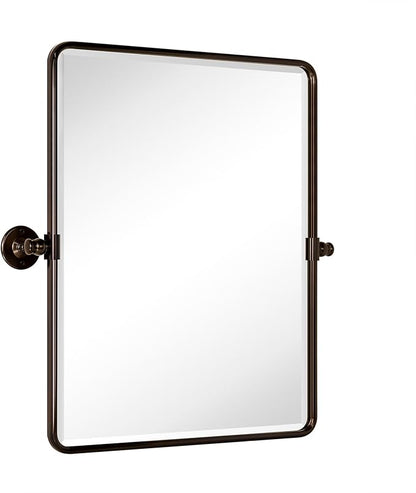 TEHOME 20x24'' Oil Rubbed Bronze Pivot Bathroom Vanity Mirror 24x20'' Metal Framed Dark Bronze Rectangle Tilting Beveled Vanity Mirrors for Wall