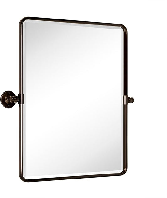 TEHOME 20x24'' Oil Rubbed Bronze Pivot Bathroom Vanity Mirror 24x20'' Metal Framed Dark Bronze Rectangle Tilting Beveled Vanity Mirrors for Wall