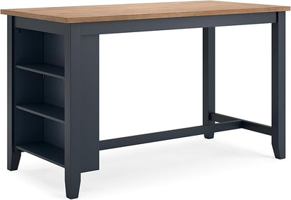 Signature Design by Ashley Gesthaven Modern Counter Height Dining Table with 3 Shelves and Trestle Base, Light Brown & Blue