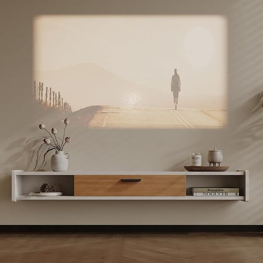 86'' Floating TV Stand,Wall Mounted TV Console,Floating TV Cabinet,Under TV Shelf for Bedroom Living Room(White)