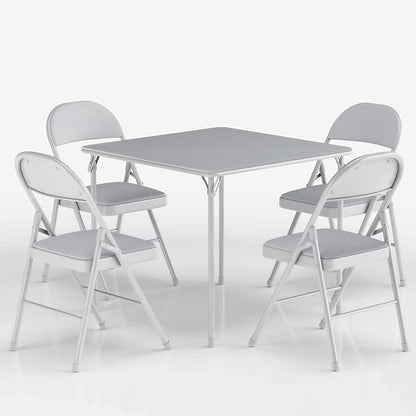 VECELO Portable Folding Card Table Square and Chair Set (5pc) with Collapsible Legs & Vinyl Upholstery, Metal, Grey