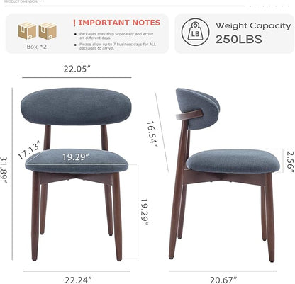 COLAMY Wooden Dining Chairs Set of 4, Modern Fabric Upholstered Kitchen Chairs, Farmhouse Dining Room Chair with Foot Pegs, Blue