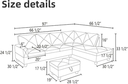 L Shaped Sectional Couch Sofa, Modern Couches for Living Room, Comfy 4 Seat Modular Sectional Sofa with Ottoman Storage for Bedroom Apartment, Red