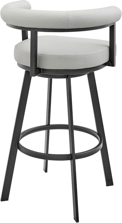 Armen Living Magnolia Swivel Counter Stool in Black Metal with Light Grey Faux Leather