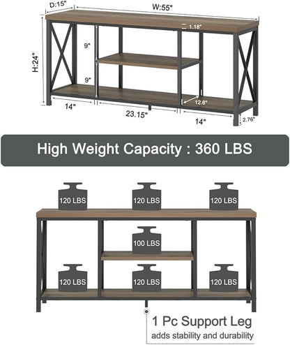 FOLUBAN TV Stand for TV up to 65 inch, Rustic Wood and Metal Entertainment Center with Storage Shelves, Modern Industrial Media TV Console Table for Living Room, Oak 55 inch