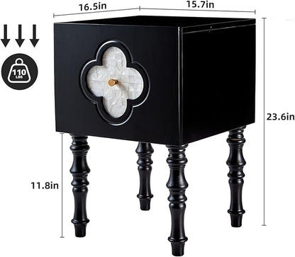Uniclinens Black Nightstand with Storage, Mid Century Modern Night Stand 23", Solid Wood End Side Table for Bedroom Living Room, Sofa Side Bedside Table with Wooden Legs