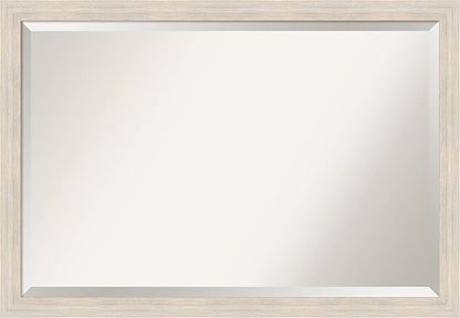 Amanti Art White Bathroom Mirror for Over Sink, 27x39 Hardwood White Wash Narrow Rectangle Vanity Mirror, Large Rustic Farmhouse Wood Frame, Hangs Horizonally and Vertically, Bathroom Wall Decor