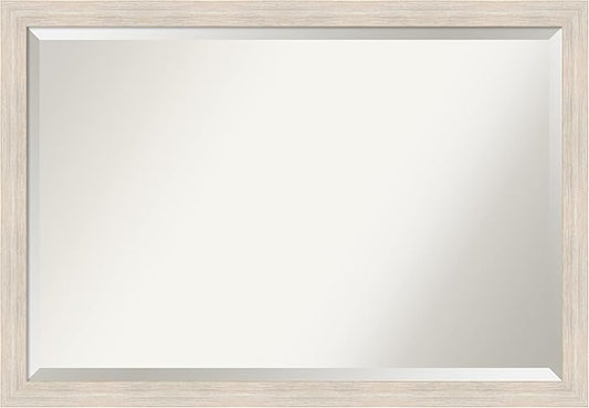 Amanti Art White Bathroom Mirror for Over Sink, 27x39 Hardwood White Wash Narrow Rectangle Vanity Mirror, Large Rustic Farmhouse Wood Frame, Hangs Horizonally and Vertically, Bathroom Wall Decor