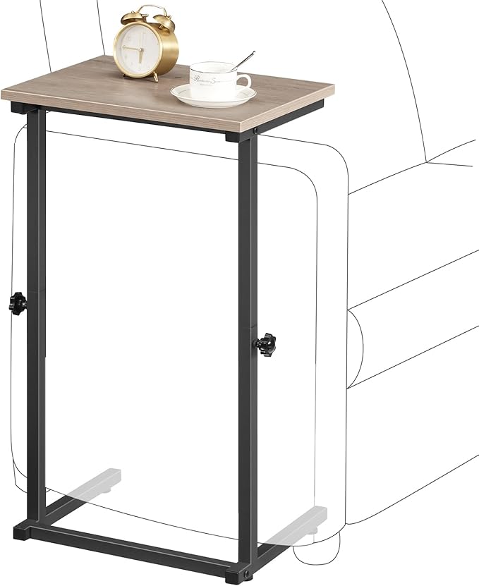 HOOBRO C Shaped End Table, Adjustable Height Side Table for Sofa, Couch Table for Small Space, Slide Under Small Tray Side Table for Living Room, Bedroom, Greige and Black BG71SF01