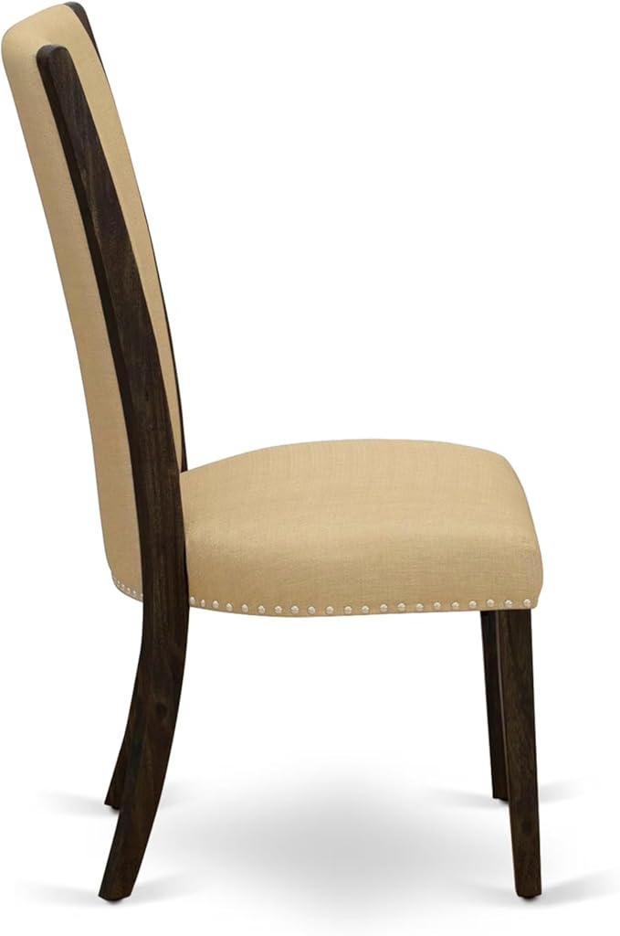 East West Furniture V797VE703-6 6 Piece Dining Table Set Contains a Rectangle Dining Room Table with V-Legs and 4 Brown Linen Fabric Parson Chairs with a Bench, 40x72 Inch, Multi-Color