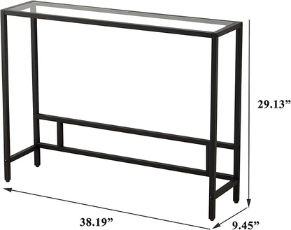 MAJARO Small Modern Console Table for Entryway, Tempered Glass with Metal Frame Sofa Table for Living Room, Hallway, Office (Single-Layer, Black)