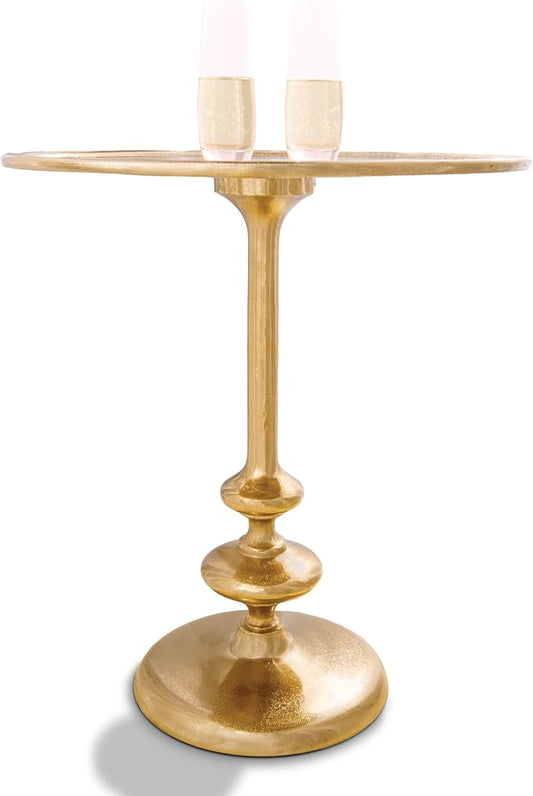 OBJET D'ART Small Round Gold End Table, Rachel, 23" Height, Vintage Metal Accent, Side, Pedestal, Coctail and Drink Tables for Living Room and Small Spaces