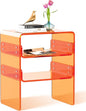 Clear Acrylic 3-Tier End Table/Nightstand – Sleek Bedside Storage with Durable Design, Perfect for Bedrooms, Living Rooms, or Modern Interiors – Ideal as a Bedside Table or Sofa Side Piece (Orange)