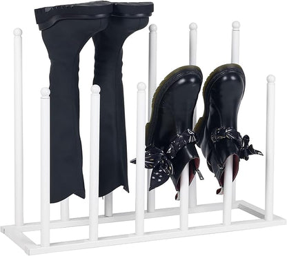 MyGift Modern White Metal Free Standing Boot Shoe Rack Organizer, Tall Boot Shaper Storage Stand, Holds up 6 Pairs of Tall Boots