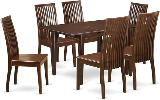 East West Furniture PSIP7-MAH-W 7 Piece Kitchen Table Set Consist of a Rectangle Dining Table with Butterfly Leaf and 6 Dining Room Chairs, 32x60 Inch, Mahogany