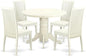 East West Furniture SHIP5-LWH-W 5 Piece Dining Room Table Set Includes a Round Wooden Table with Pedestal and 4 Kitchen Dining Chairs, 42x42 Inch, Linen White