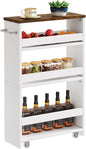 IBUYKE Slim Storage Cart 5.9" W, Rolling Organizer Trolley for Small Spaces, 4-Tier Laundry Cart with Handle, Slide Out Utility Cart for Kitchen, Living Room, Laundry,Narrow Places,White WST005W