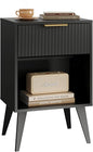 Fluted Night Stand with Opening Storage,Mid Century Bedside Table with Drawer,Modern Nightstand with Solid Wood Legs,End Table Side Table for Living Room,Bedroom,Black CTG56BK