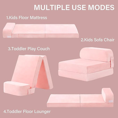 Tiita Folding Sofa Bed for Kids, Toddler Fold Out Couch with Removable Cover, Futon Sleeper Chair for Living Room, Guest Room, Pink